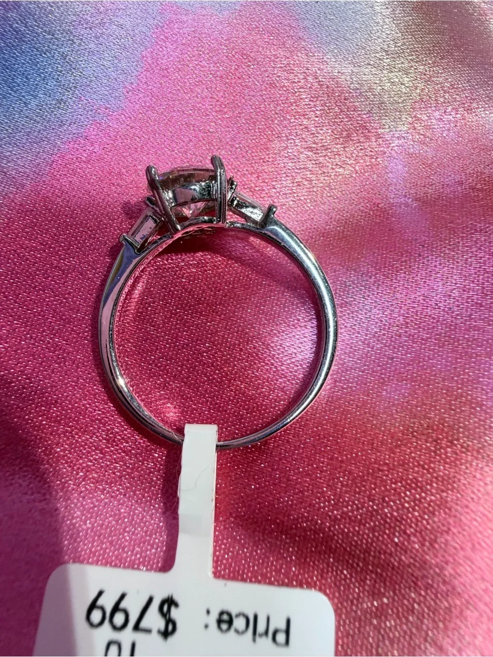 New 2 Carat Moissanite 18K Overlay Baguette and Round 3 Stone Engagement Ring